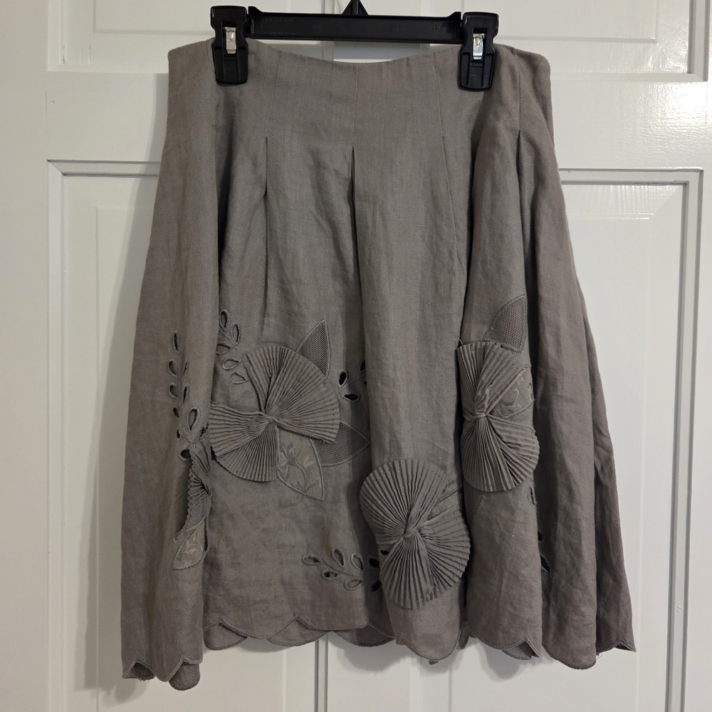 Anthropologie Elevenses Linen Floral Circle skirt